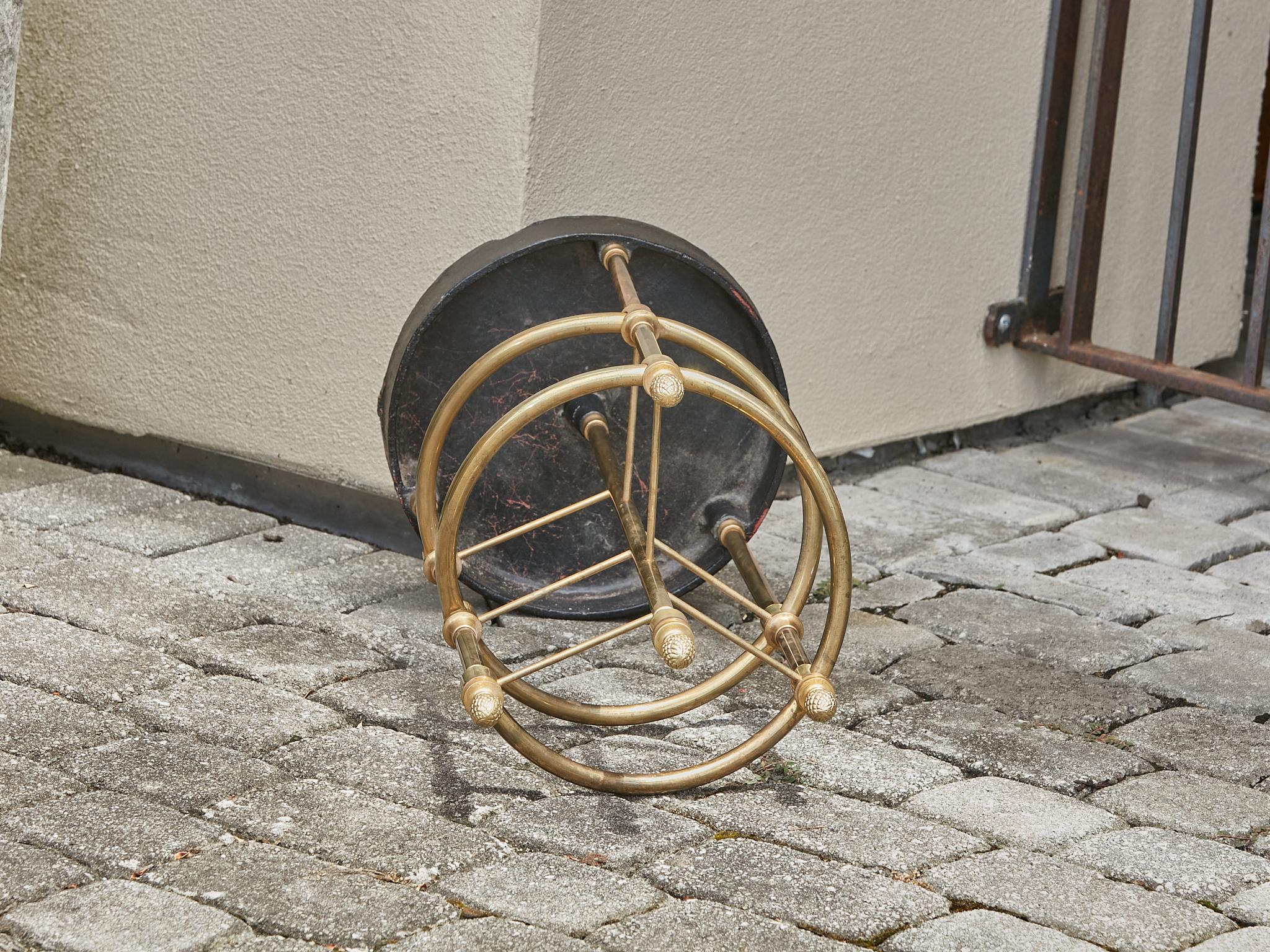 20th Century English Late Victorian Era Brass and Iron Umbrella Stand with Pinecones, 1900s  For Sale