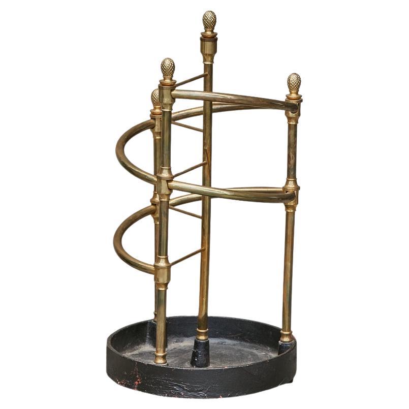 English Late Victorian Era Brass and Iron Umbrella Stand with Pinecones, 1900s  For Sale