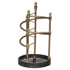 English Late Victorian Era Brass and Iron Umbrella Stand with Pinecones, 1900s 
