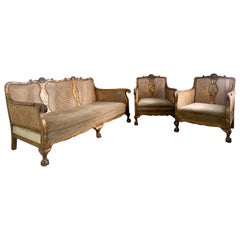 Suite inglesa de bergere de la Chinoiserie dorada victoriana tardía