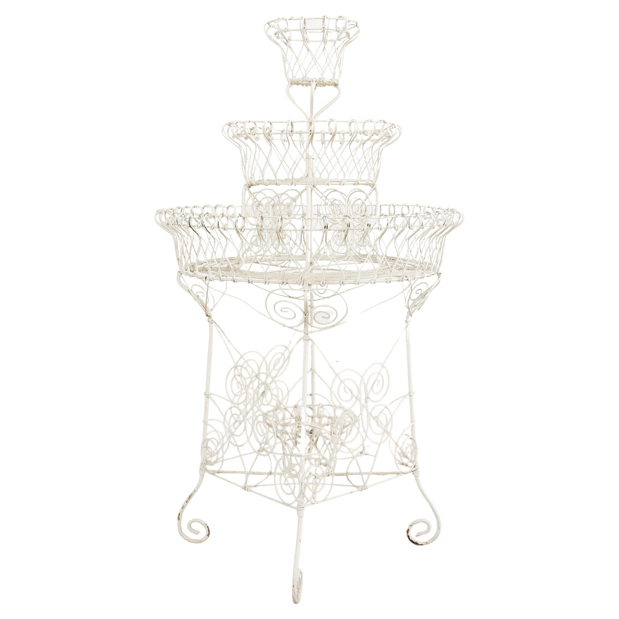 English Late Victorian Three Tier Iron and Wire Garden Plant Stand For Sale