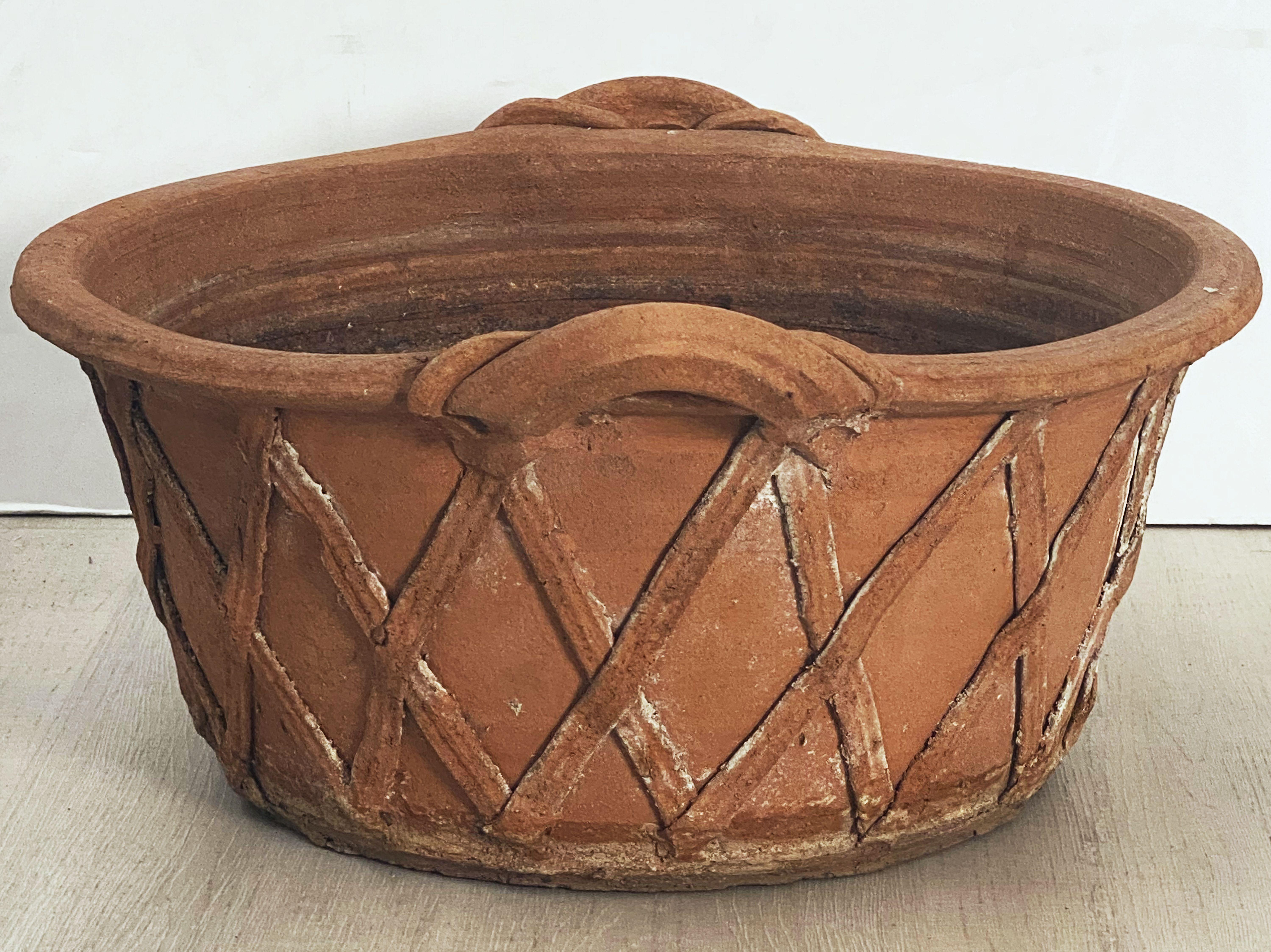 English Lattice Pattern Garden Planter Pot or Bowl of Terracotta For Sale 5