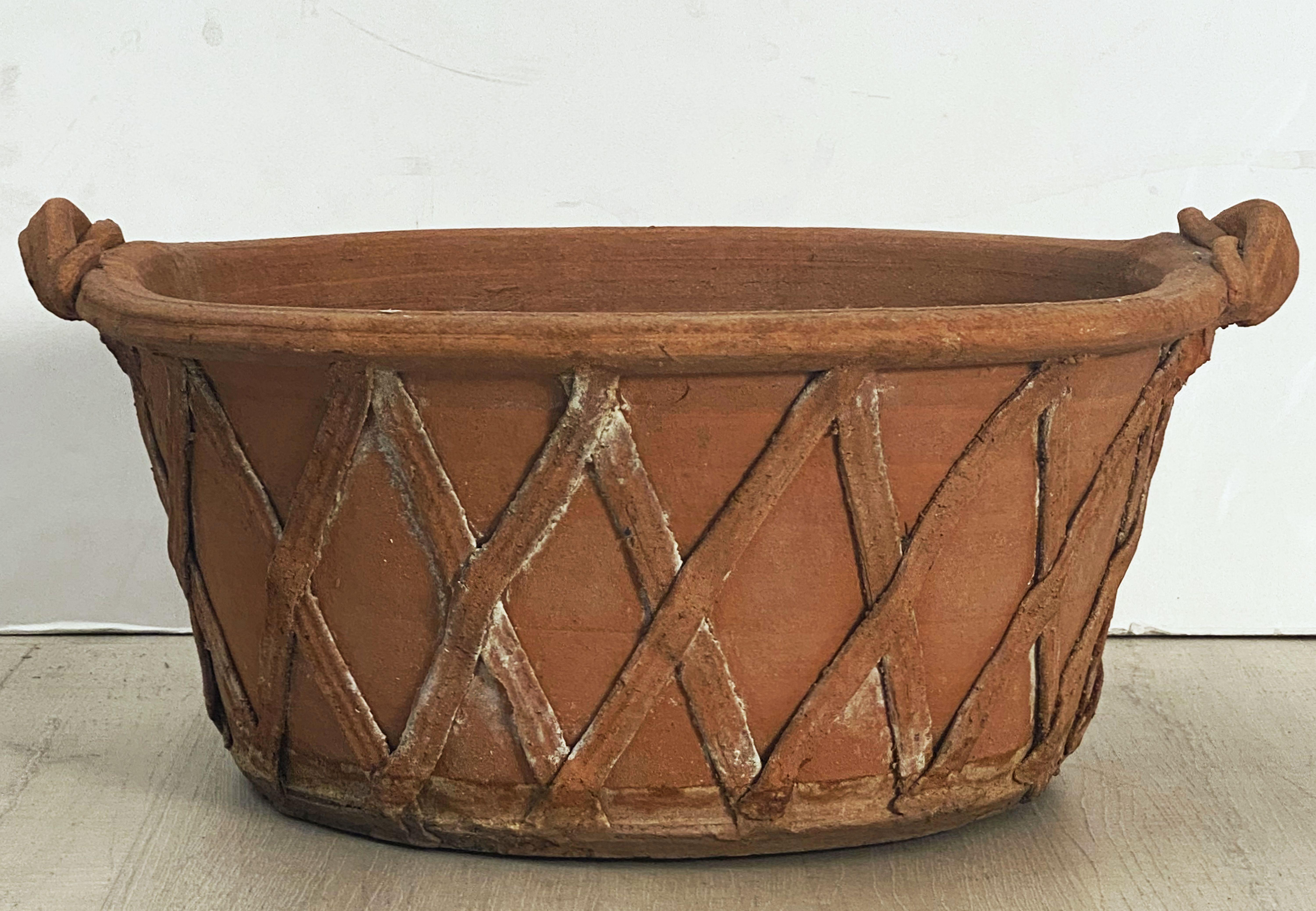 English Lattice Pattern Garden Planter Pot or Bowl of Terracotta For Sale 7
