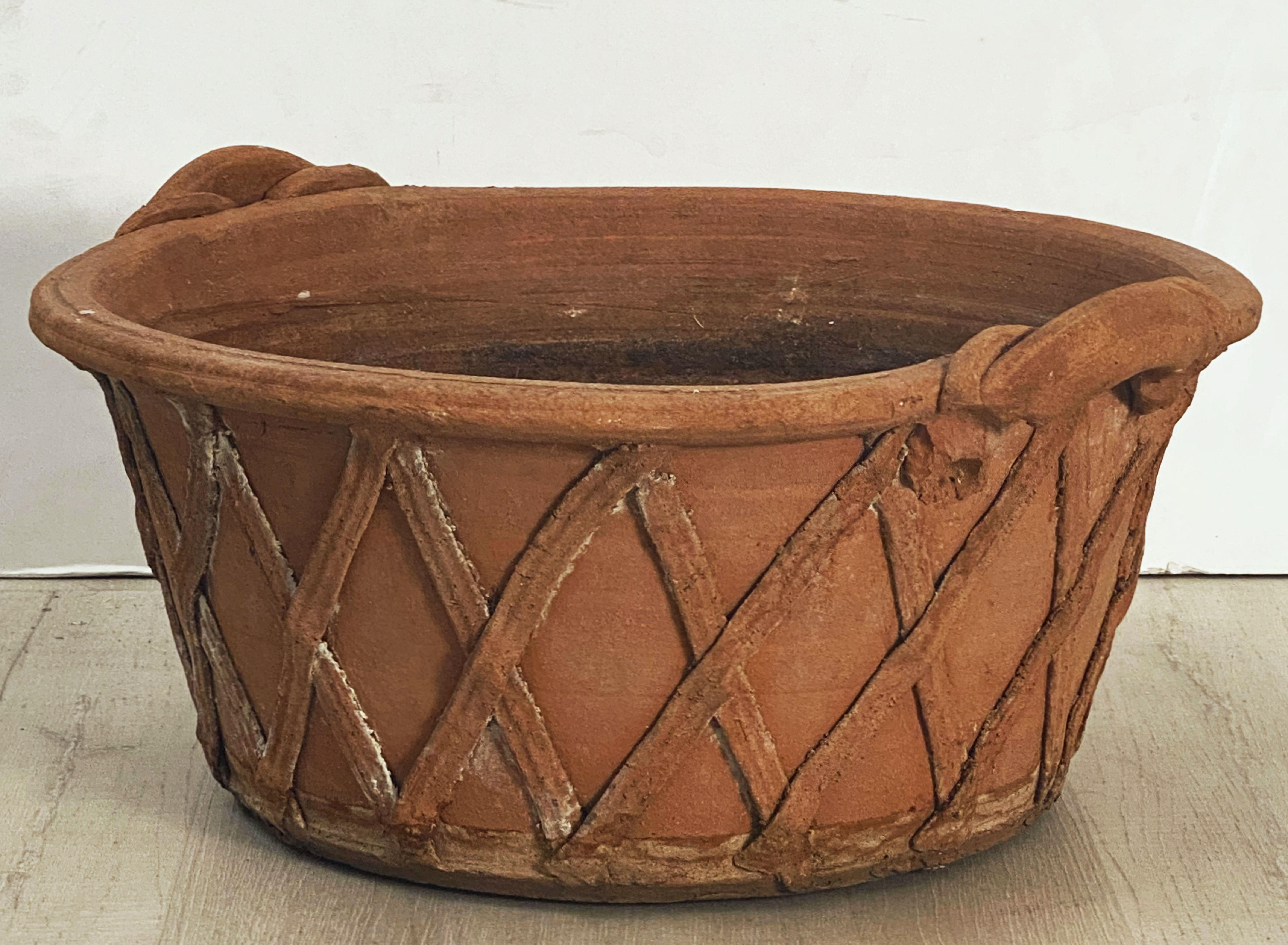 English Lattice Pattern Garden Planter Pot or Bowl of Terracotta For Sale 10