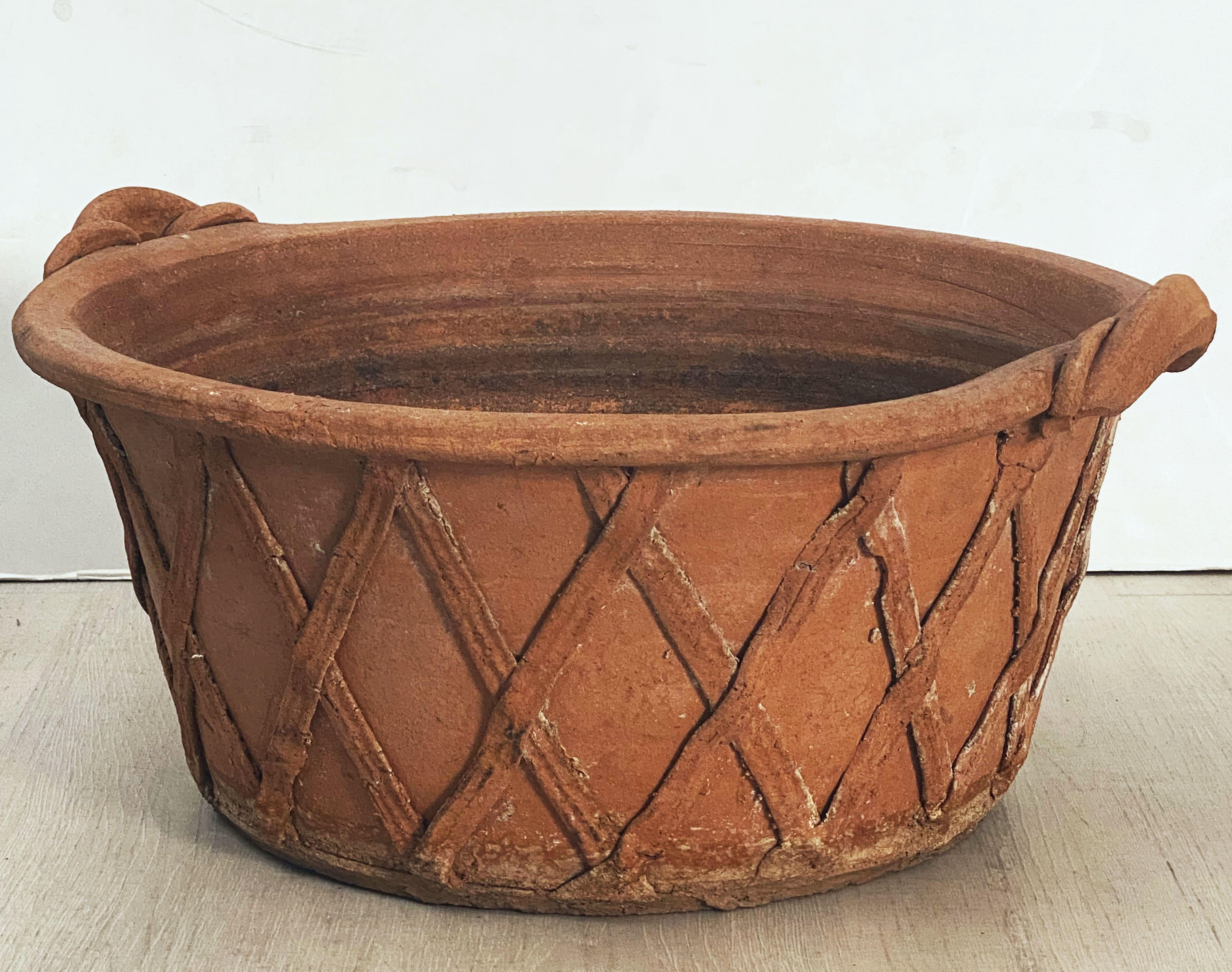 English Lattice Pattern Garden Planter Pot or Bowl of Terracotta For Sale 3