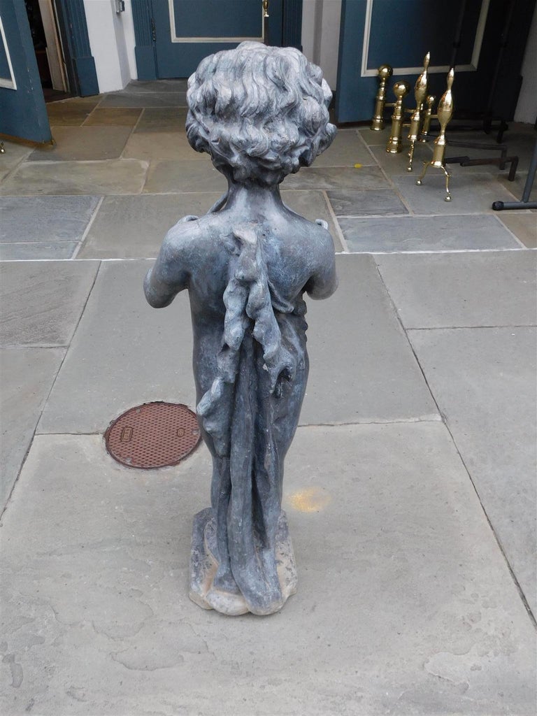 English Lead Figural Statue of Musical Pan with Flanking Flutes, Circa