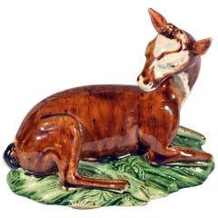 English Lead-Glazed Earthenware Model of a Doe at Lodge, Ralph Wood Type
