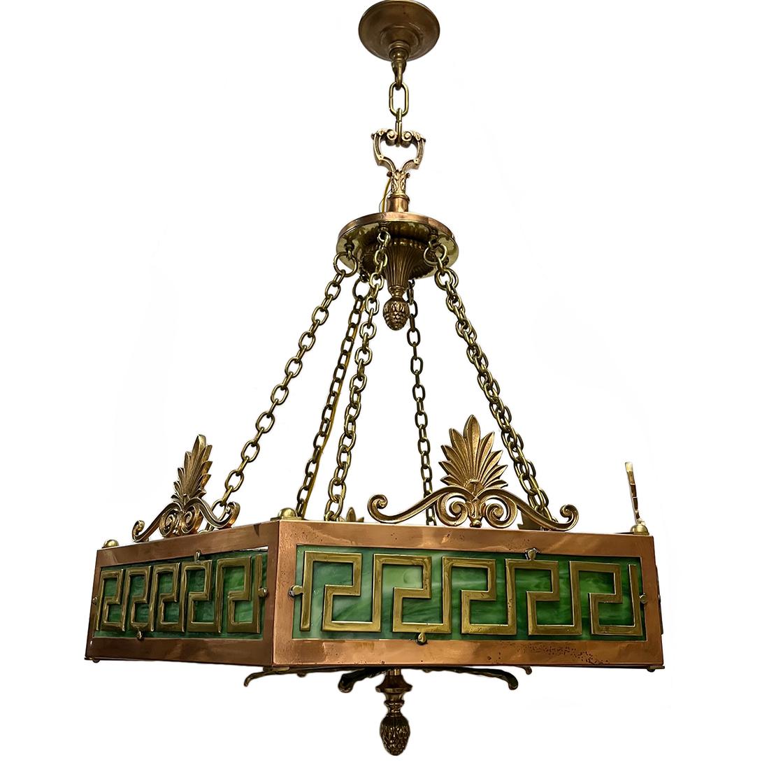 English Leaded Glass Light Fixture In Good Condition For Sale In New York, NY