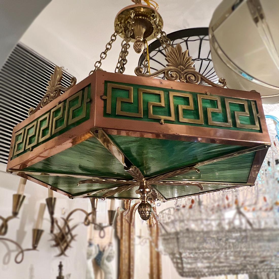 English Leaded Glass Light Fixture For Sale 3