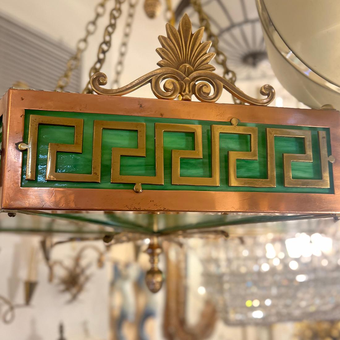 Art Glass English Leaded Glass Light Fixture For Sale