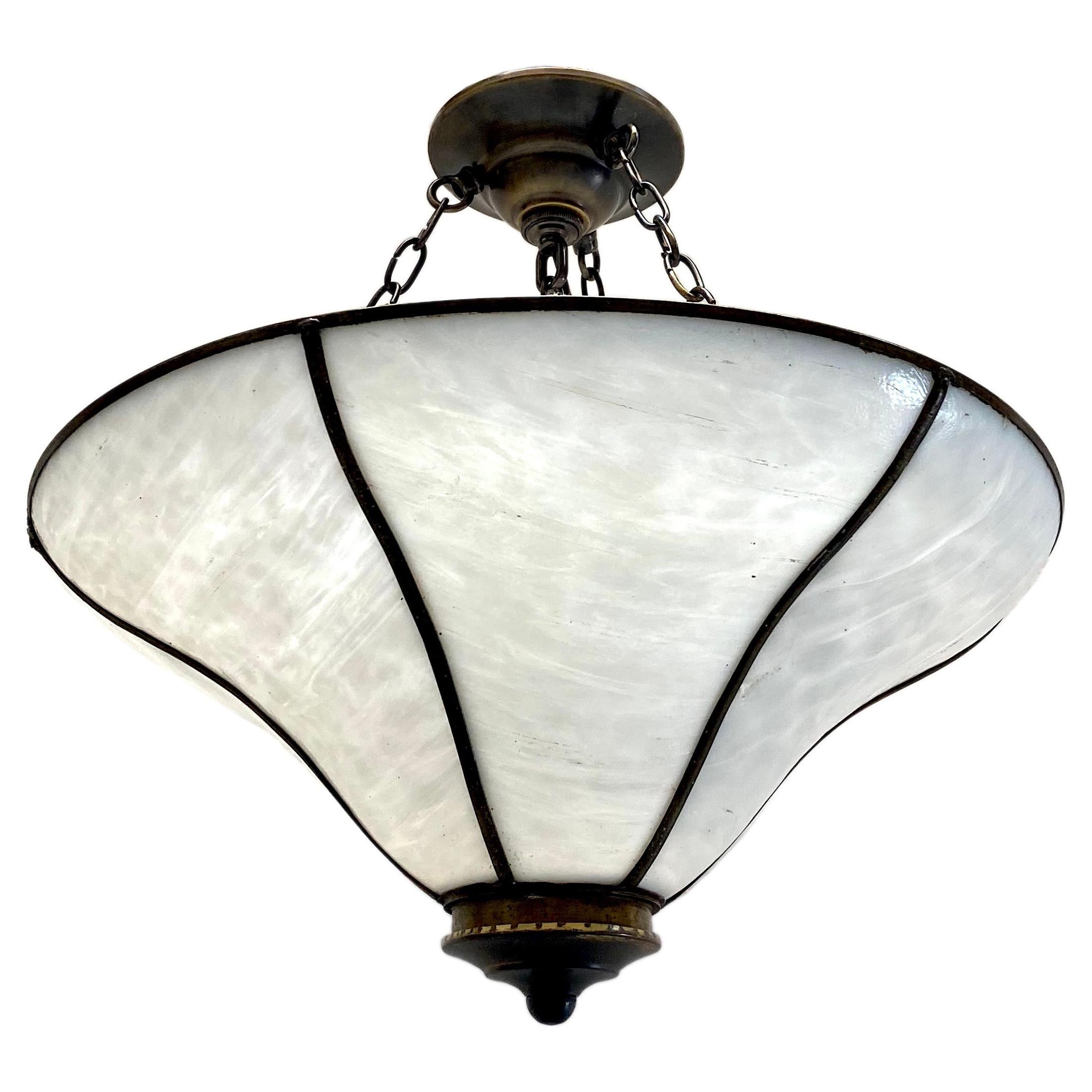 English Leaded Glass Light Fixture For Sale