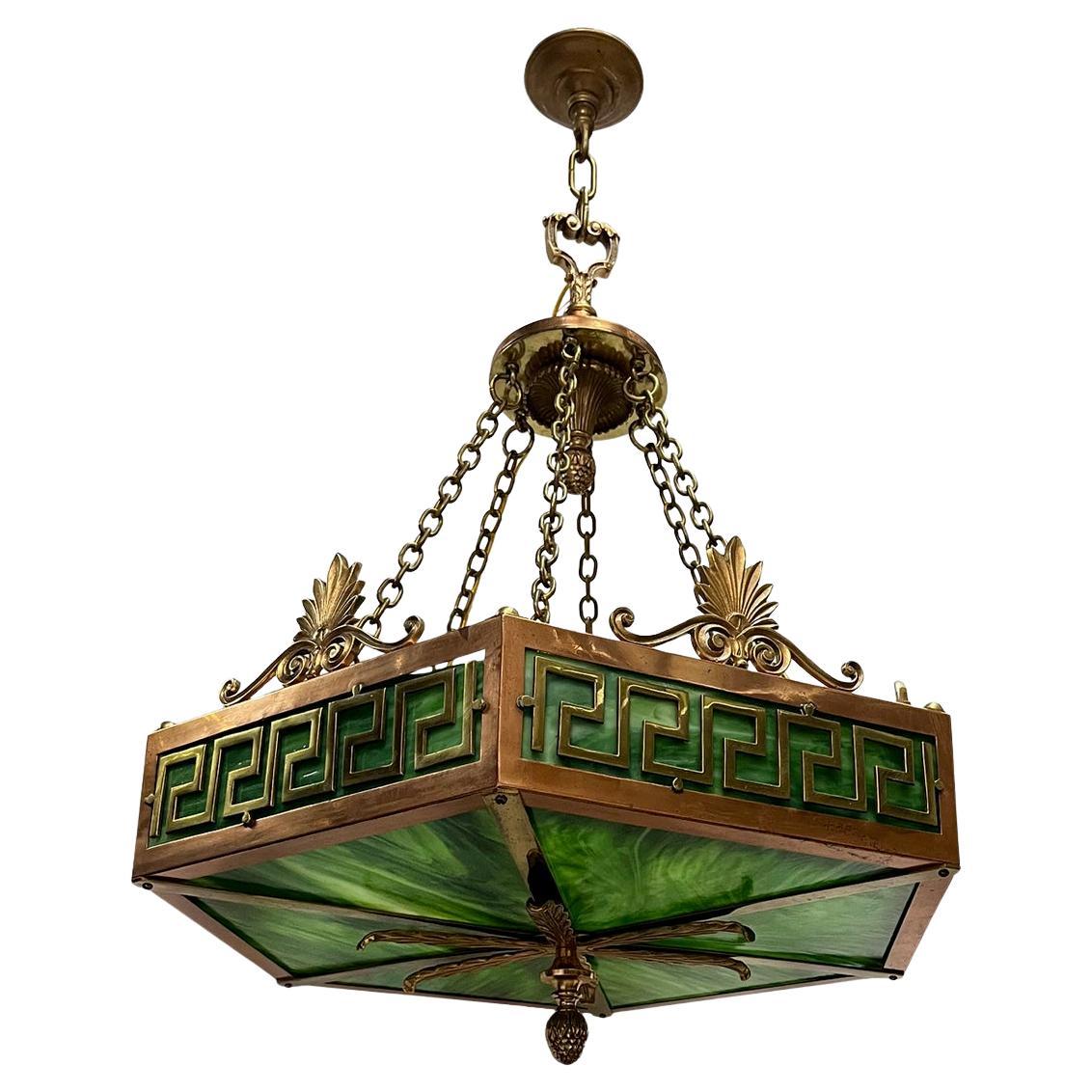 English Leaded Glass Light Fixture
