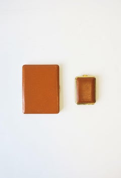 English Leather and Brass Cigarette and Matchbox Holder Case Set