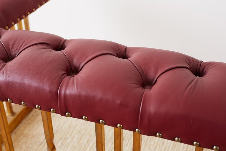 English Leather and Brass Fireplace Club Fender Seat at 1stDibs