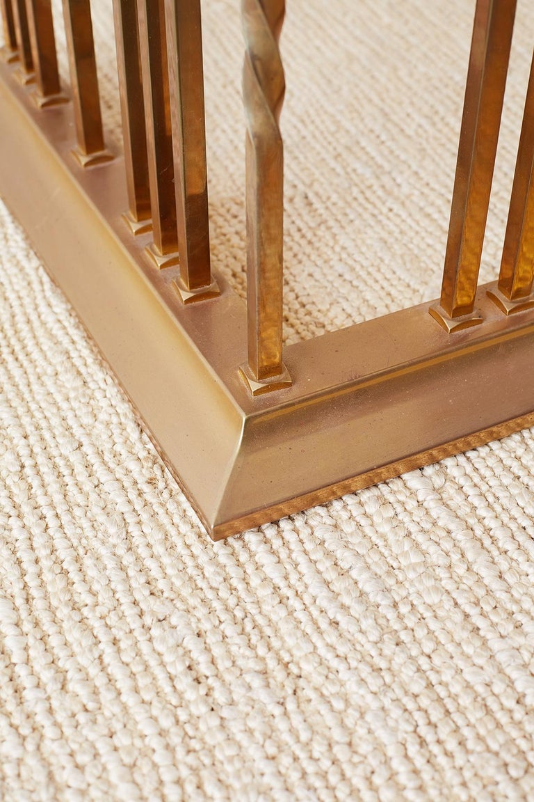 English Leather and Brass Fireplace Club Fender Seat at 1stDibs