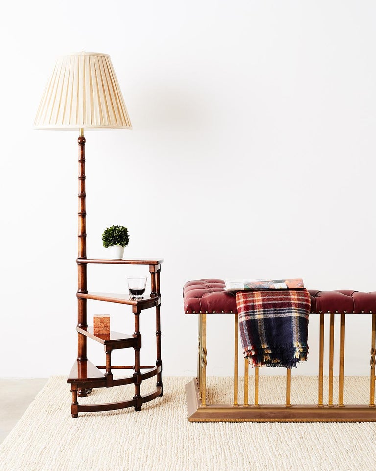 English Leather and Brass Fireplace Club Fender Seat at 1stDibs