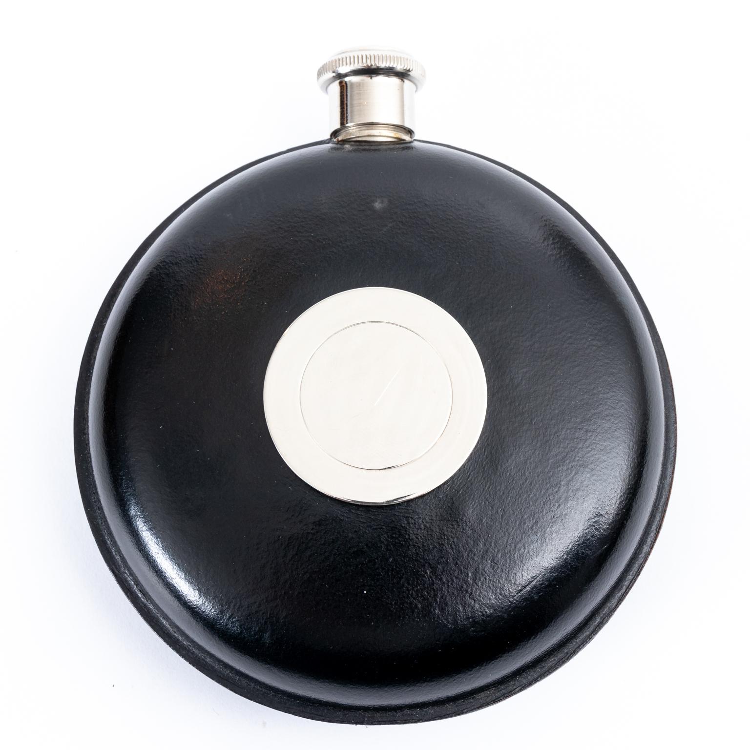 Mid-20th Century English Leather and Chrome Flask