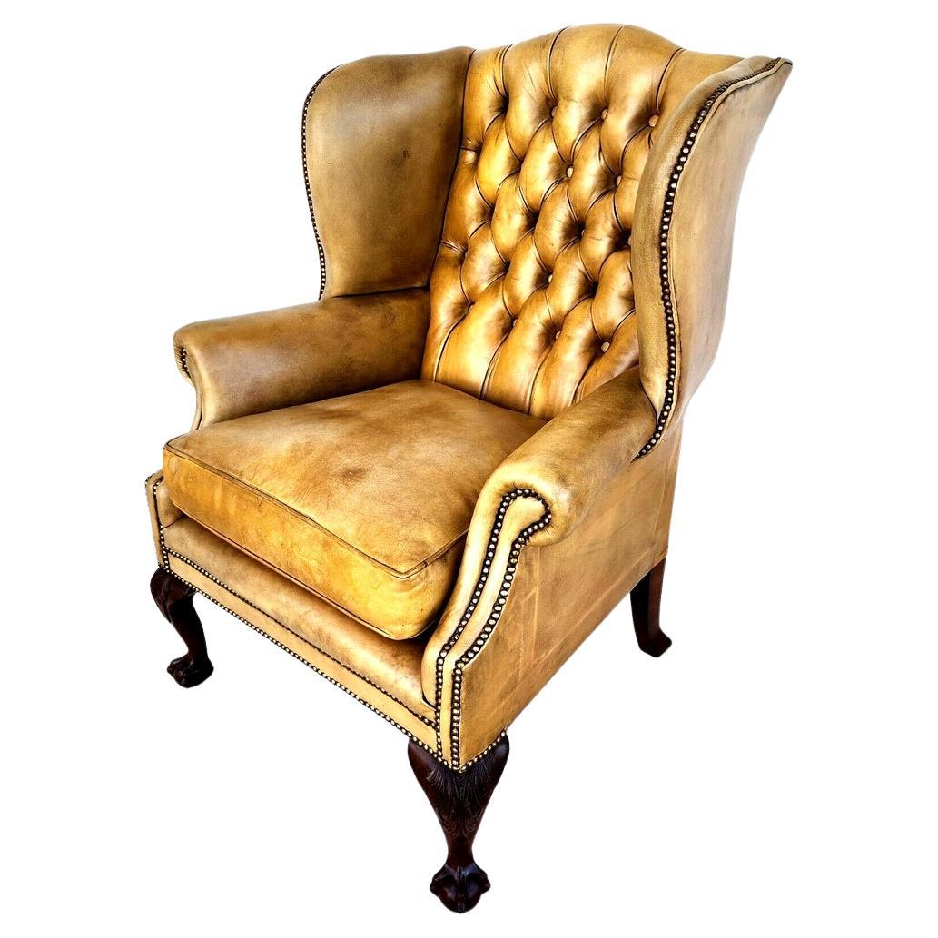 English Leather Armchair Wingback Chesterfield For Sale