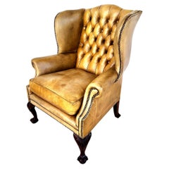 English Leather Armchair Wingback Chesterfield