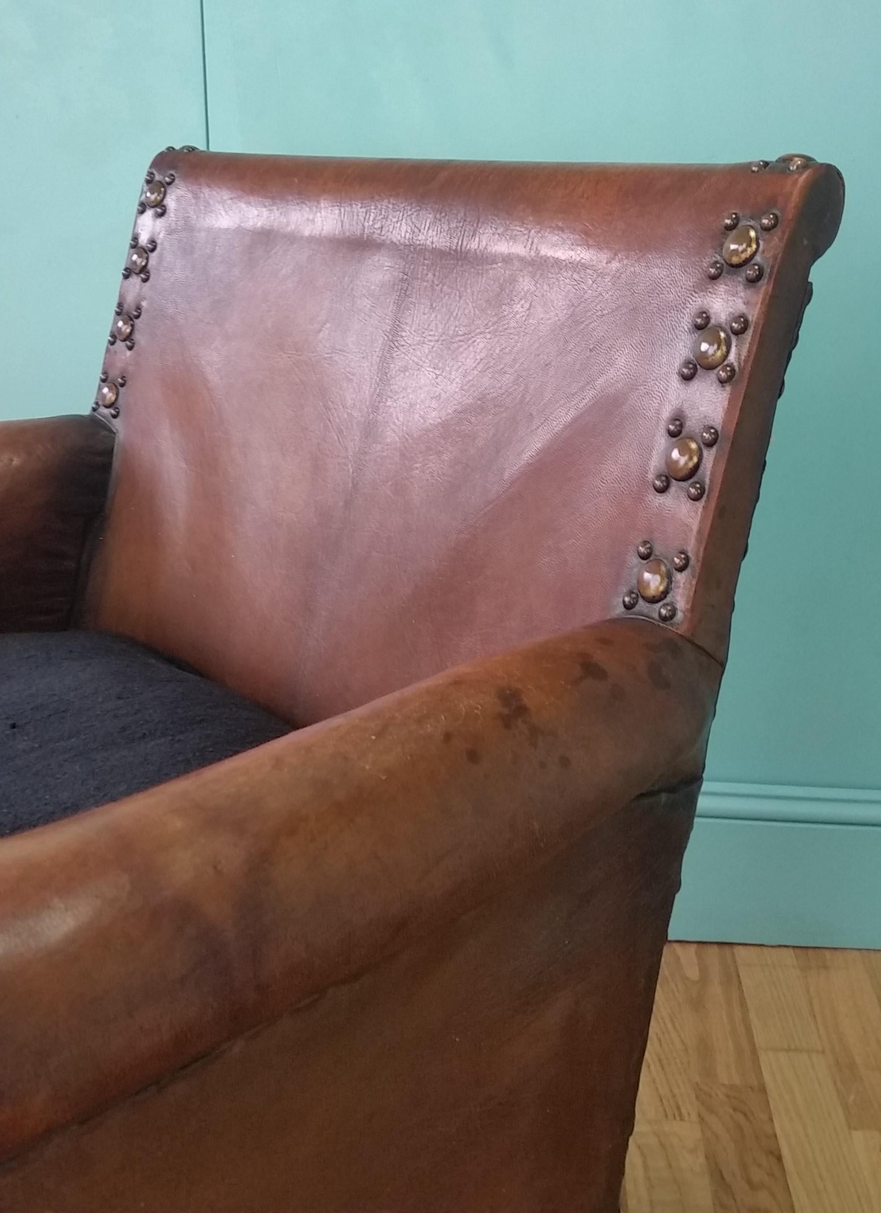 English Leather Arts & Crafts Club Chair For Sale 3