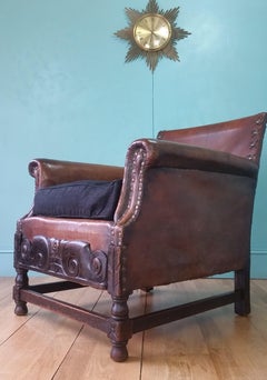 Fauteuil club anglais en cuir Arts & Crafts