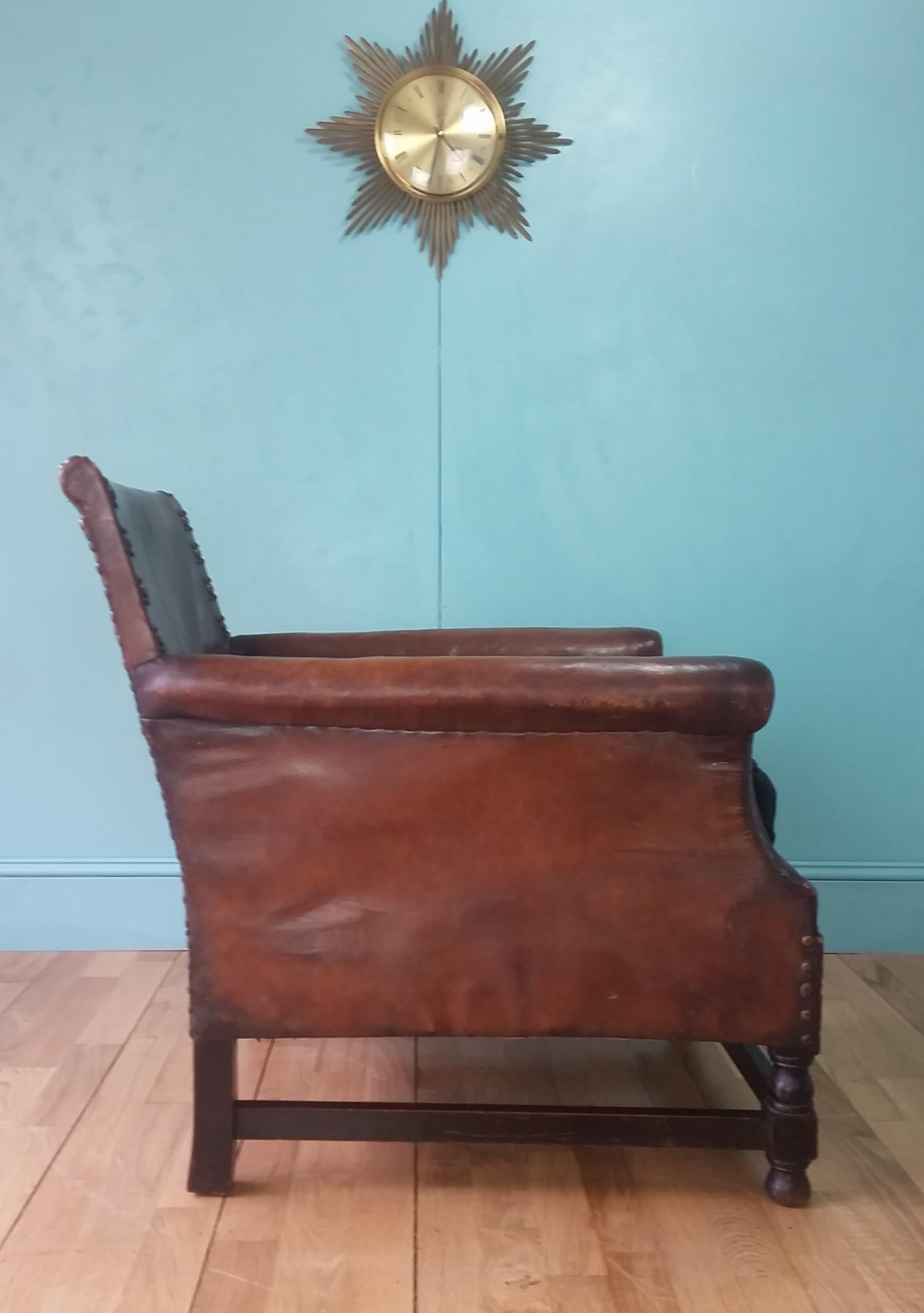 Arts and Crafts English Leather Arts & Crafts Club Chair For Sale
