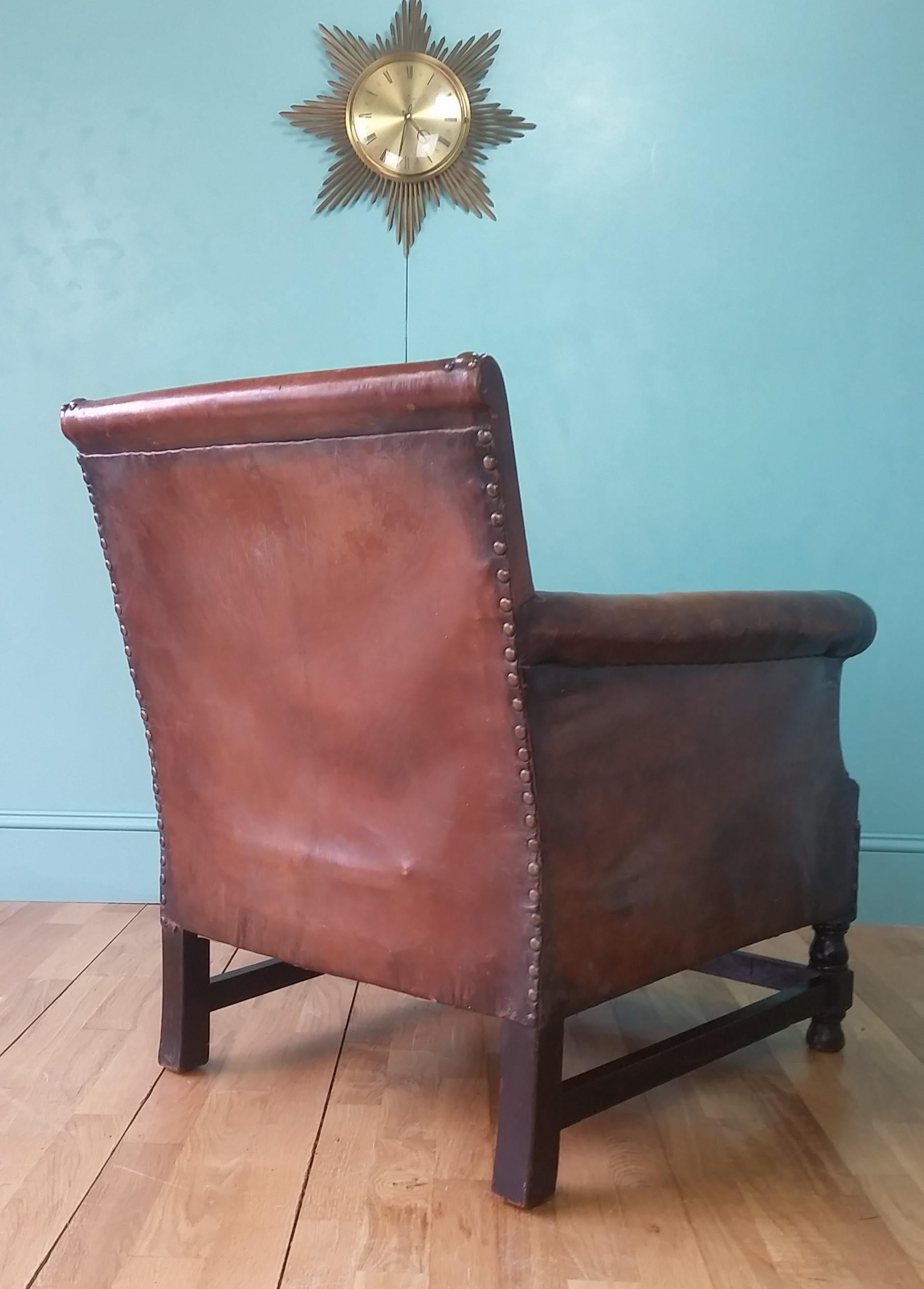 British English Leather Arts & Crafts Club Chair For Sale