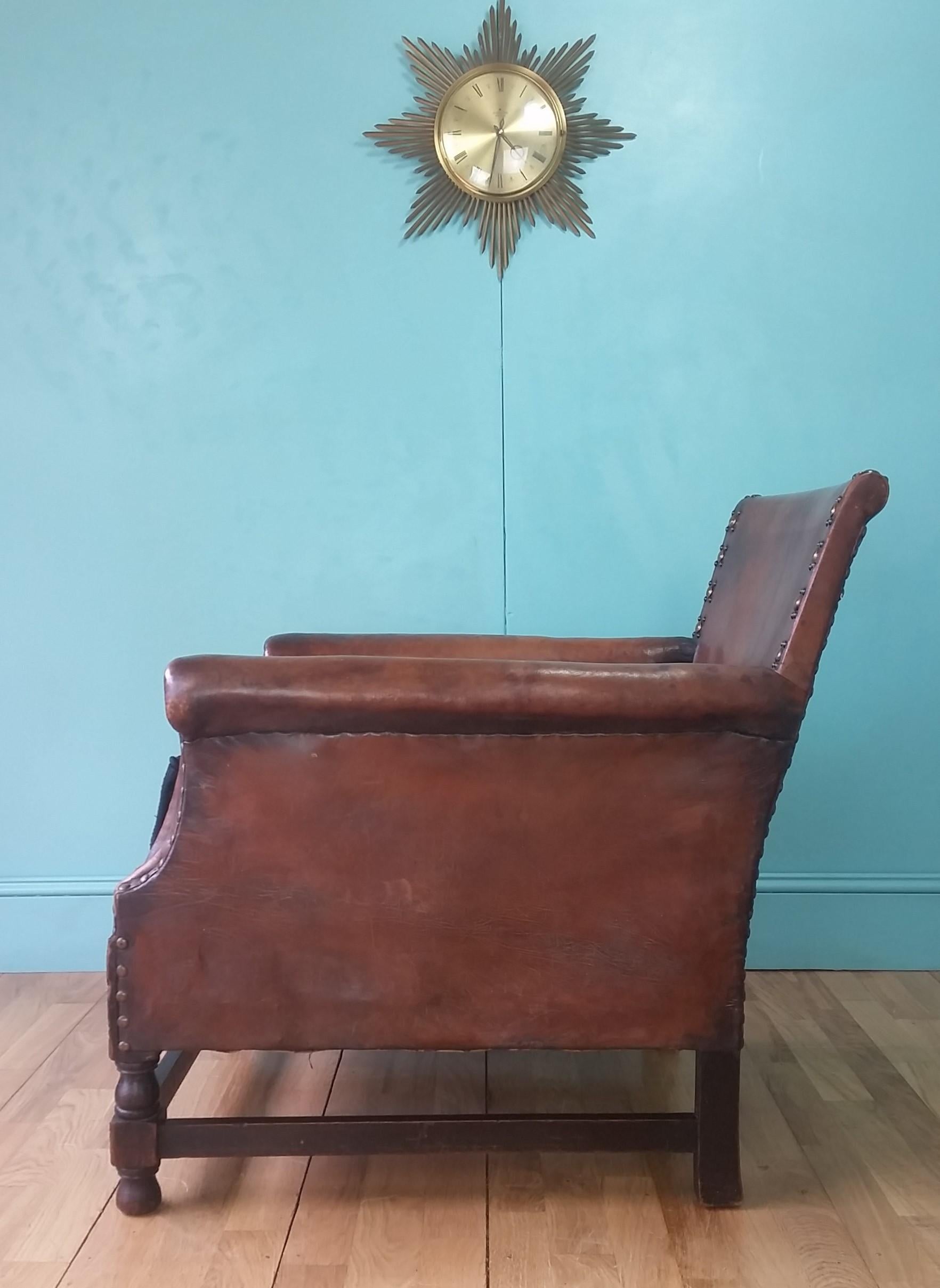 Ebonized English Leather Arts & Crafts Club Chair For Sale