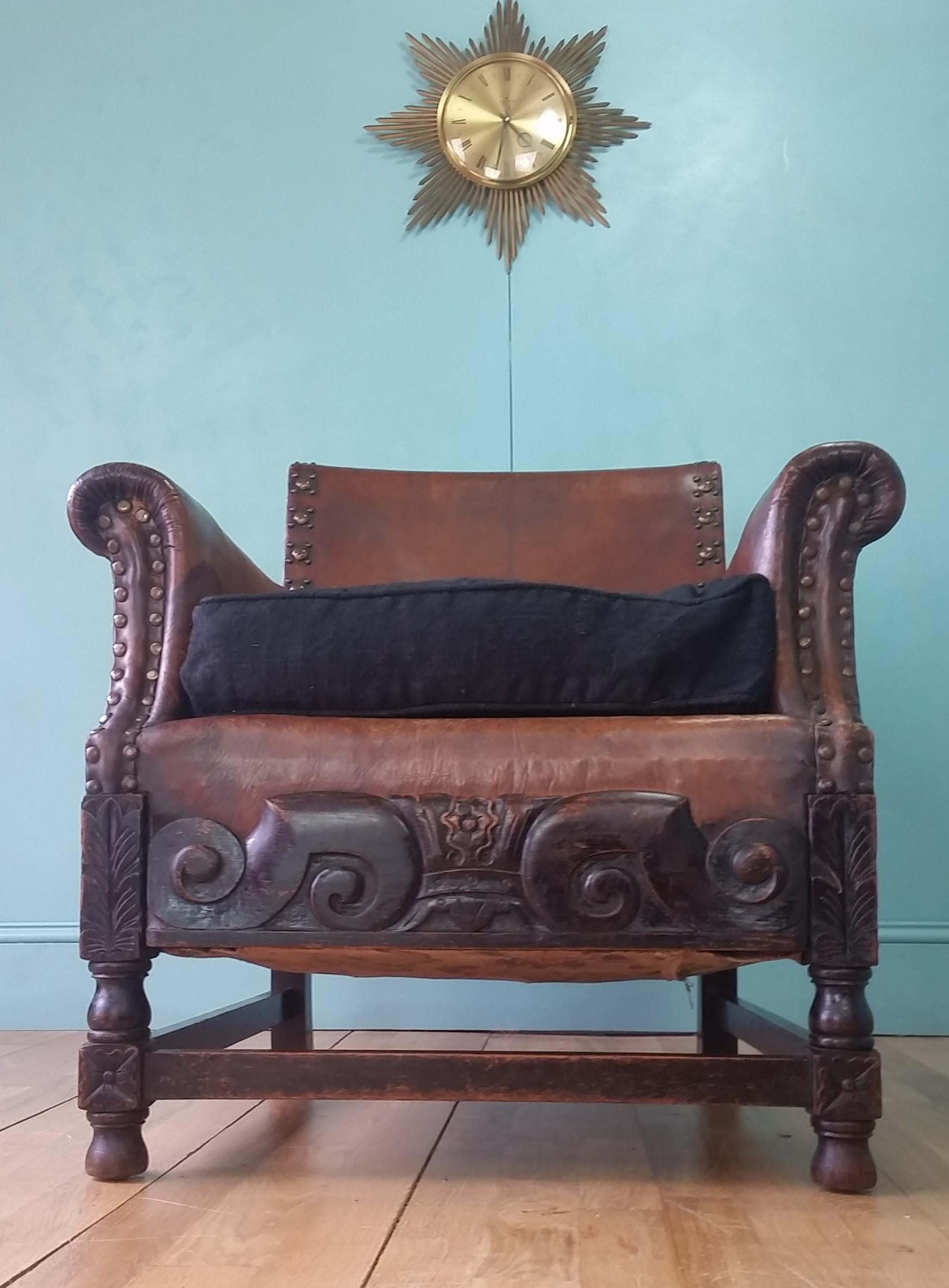 19th Century English Leather Arts & Crafts Club Chair For Sale