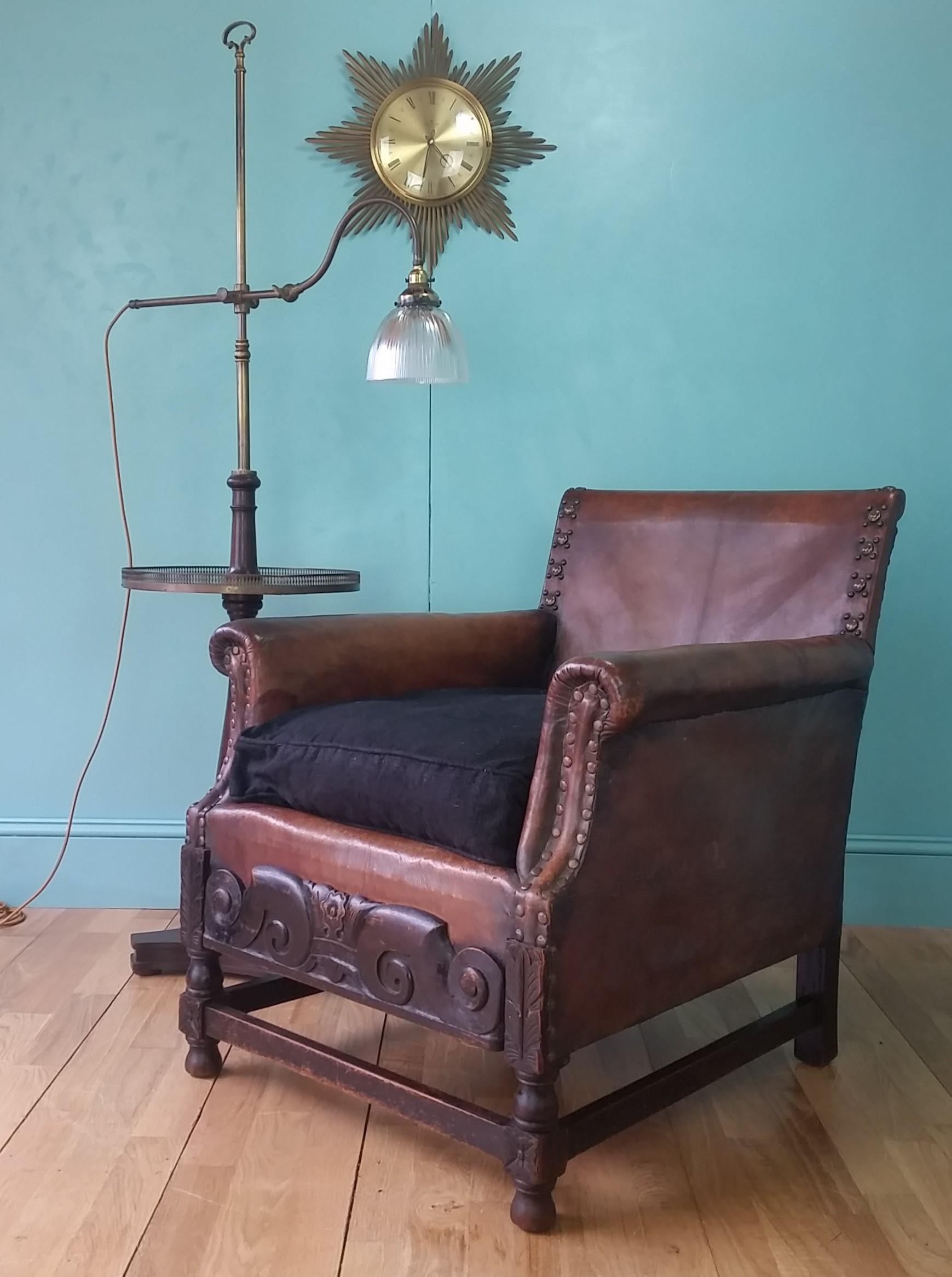 English Leather Arts & Crafts Club Chair For Sale 2