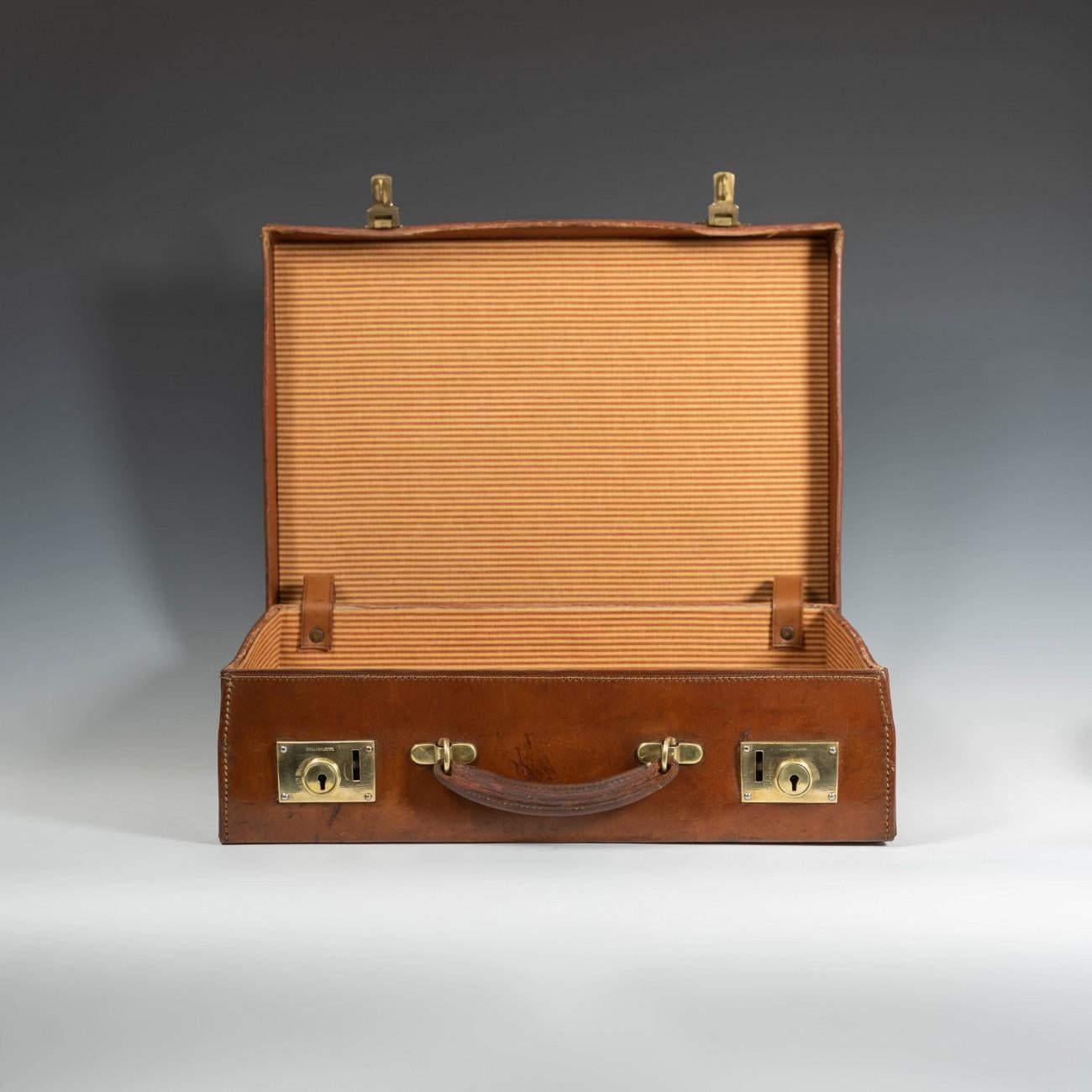 Brass English Leather Attaché Case, circa 1940