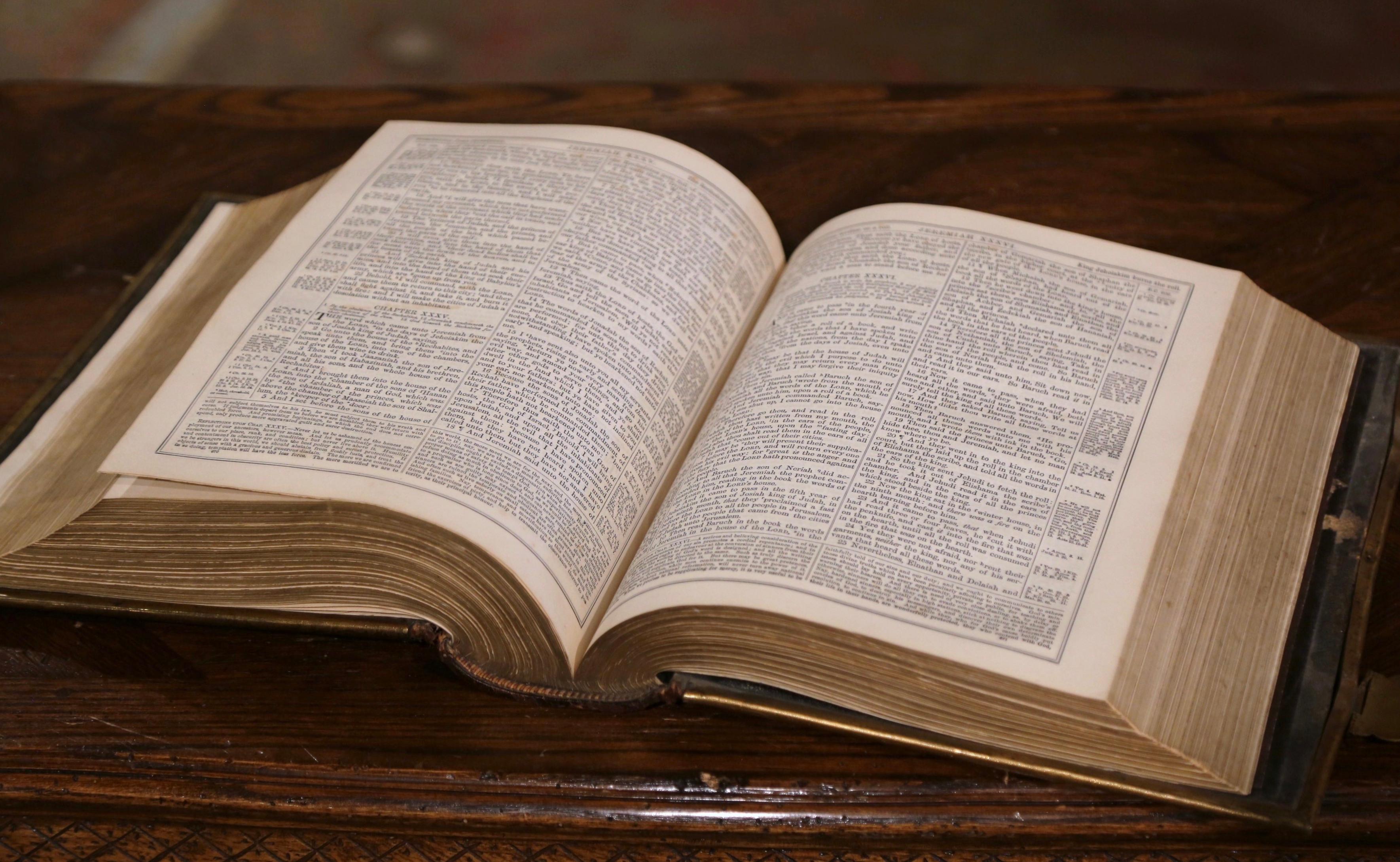 English Leather Bound and Brass John Brown's Family Holy Bible Dated Circa 1810 1