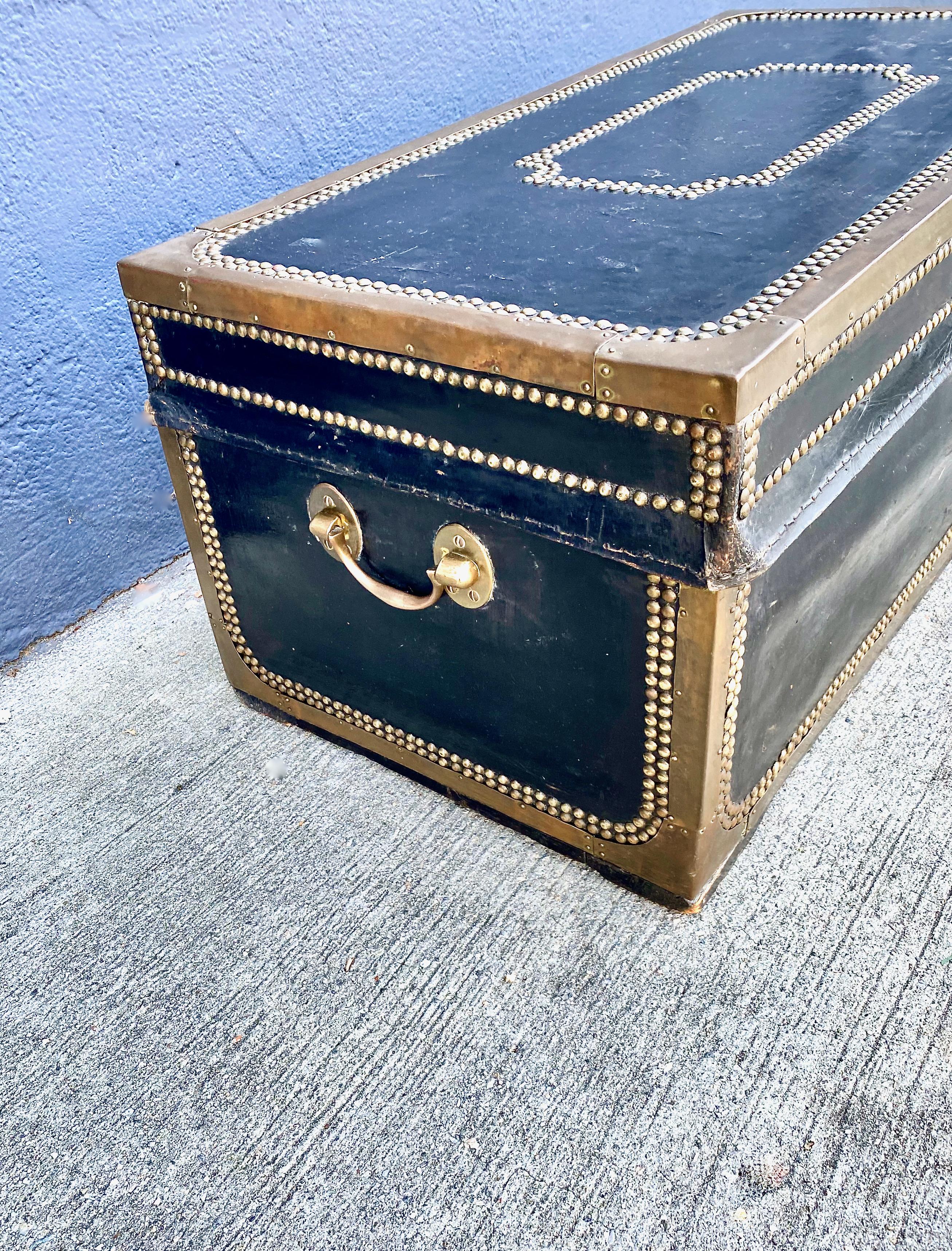 Chinese English Leather Bound Campaign Trunk, c. 1820-1830 For Sale