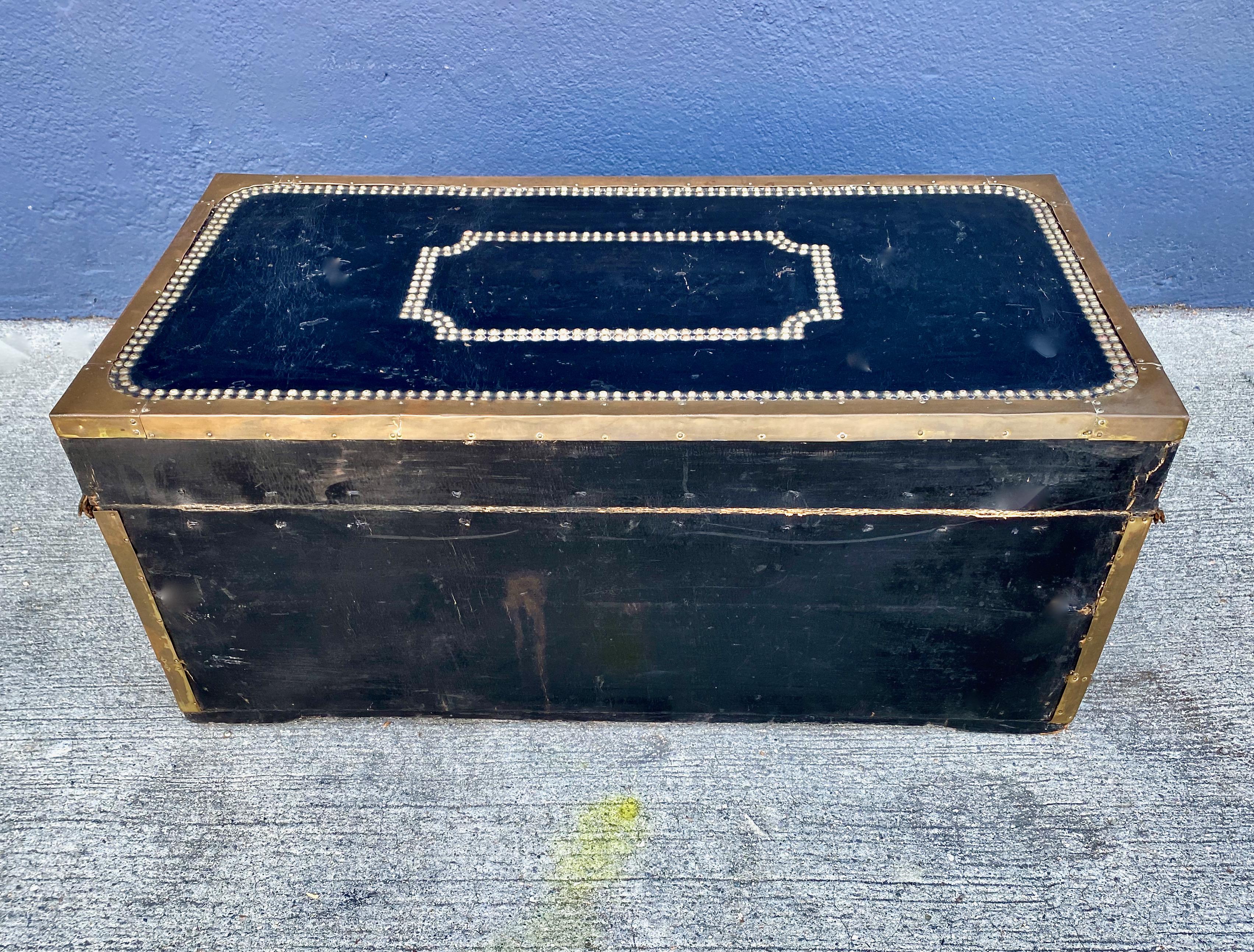 19th Century English Leather Bound Campaign Trunk, c. 1820-1830 For Sale