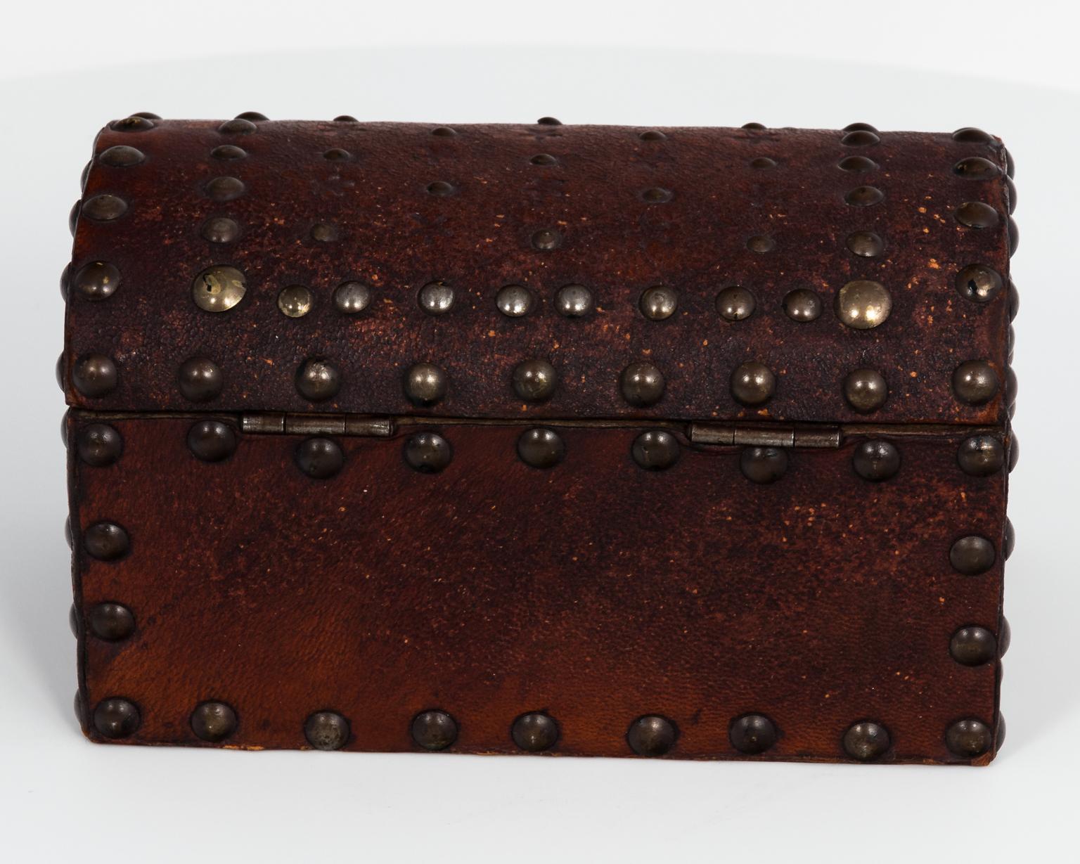 19th Century English Leather Box, circa 1850