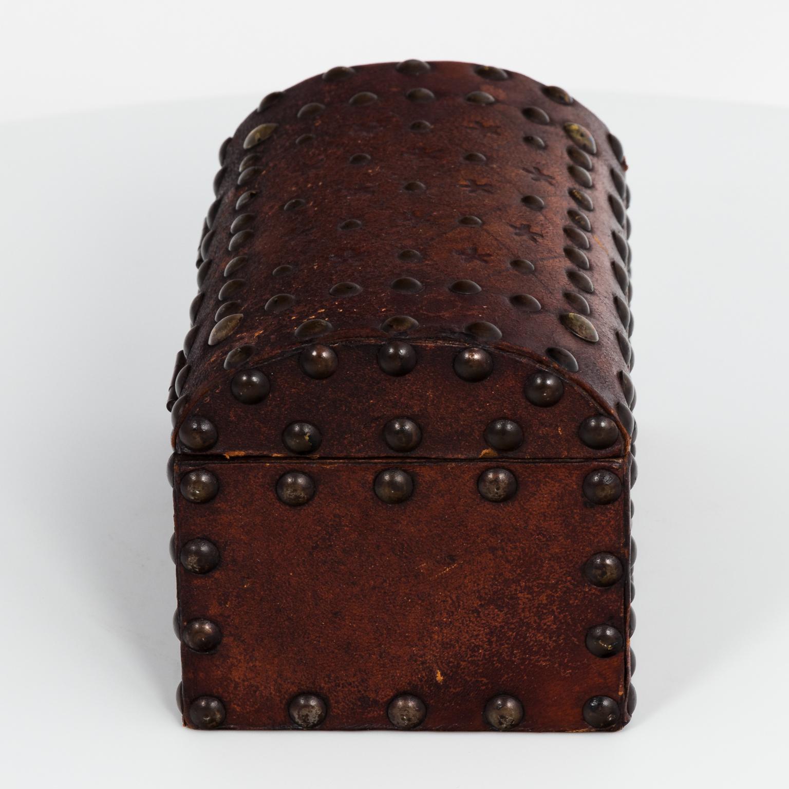 Brass English Leather Box, circa 1850