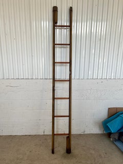 English Leather, Brass & Nailhead Trim Folding Stick Library Ladder