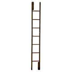 English Leather, Brass & Nailhead Trim Folding Stick Library Ladder