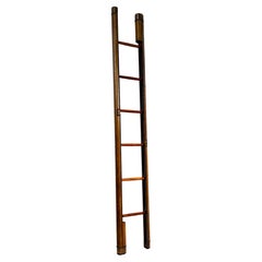 English Leather, Brass & Nailhead Trim Folding Stick Pole Library Ladder