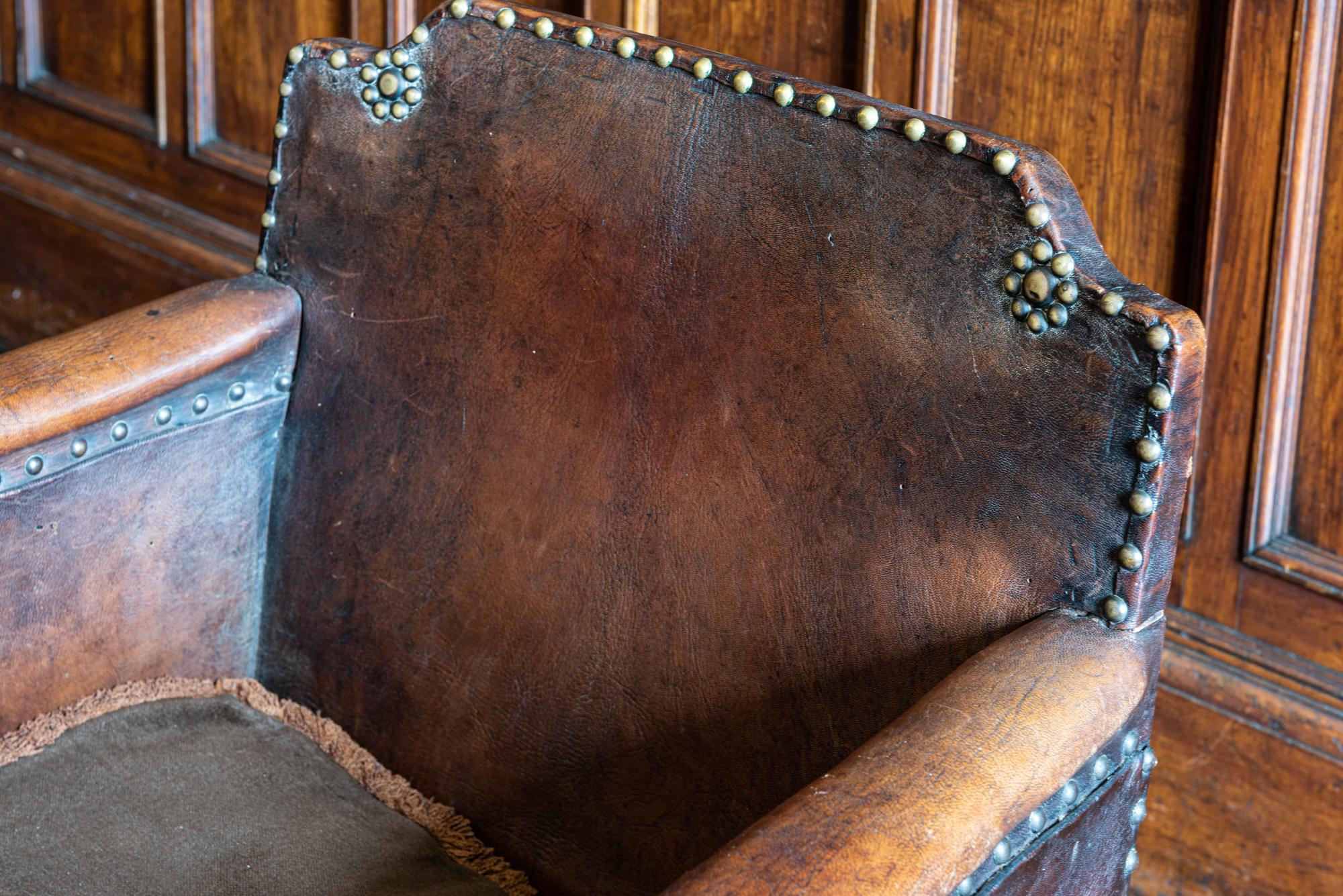 English Leather and Brass Studded Armchair 4