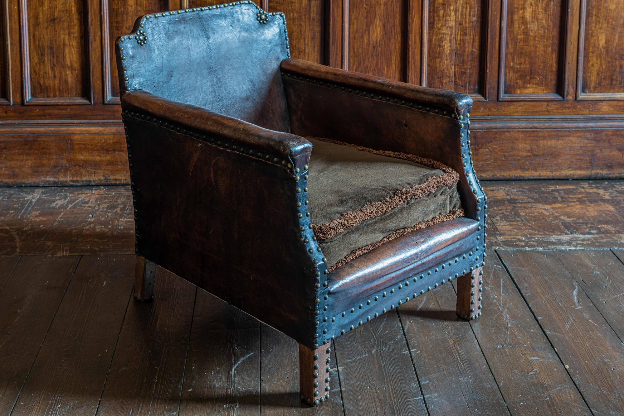 leather studded armchair