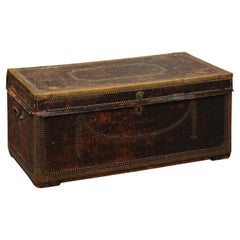 English Leather Brass Studded Trunk, mid 19th Century