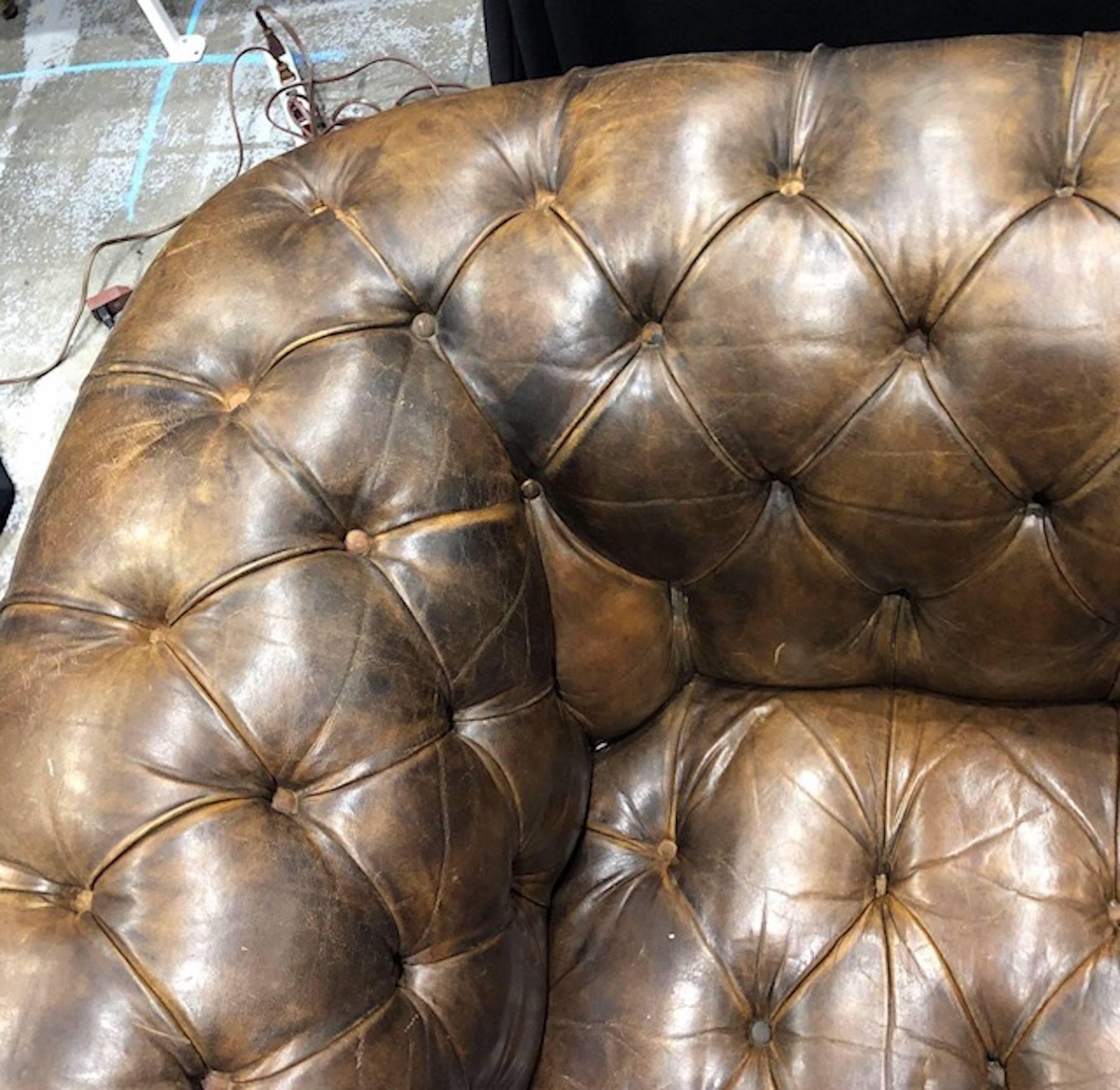 English Leather Chesterfield Rolled Arm Sofa 1