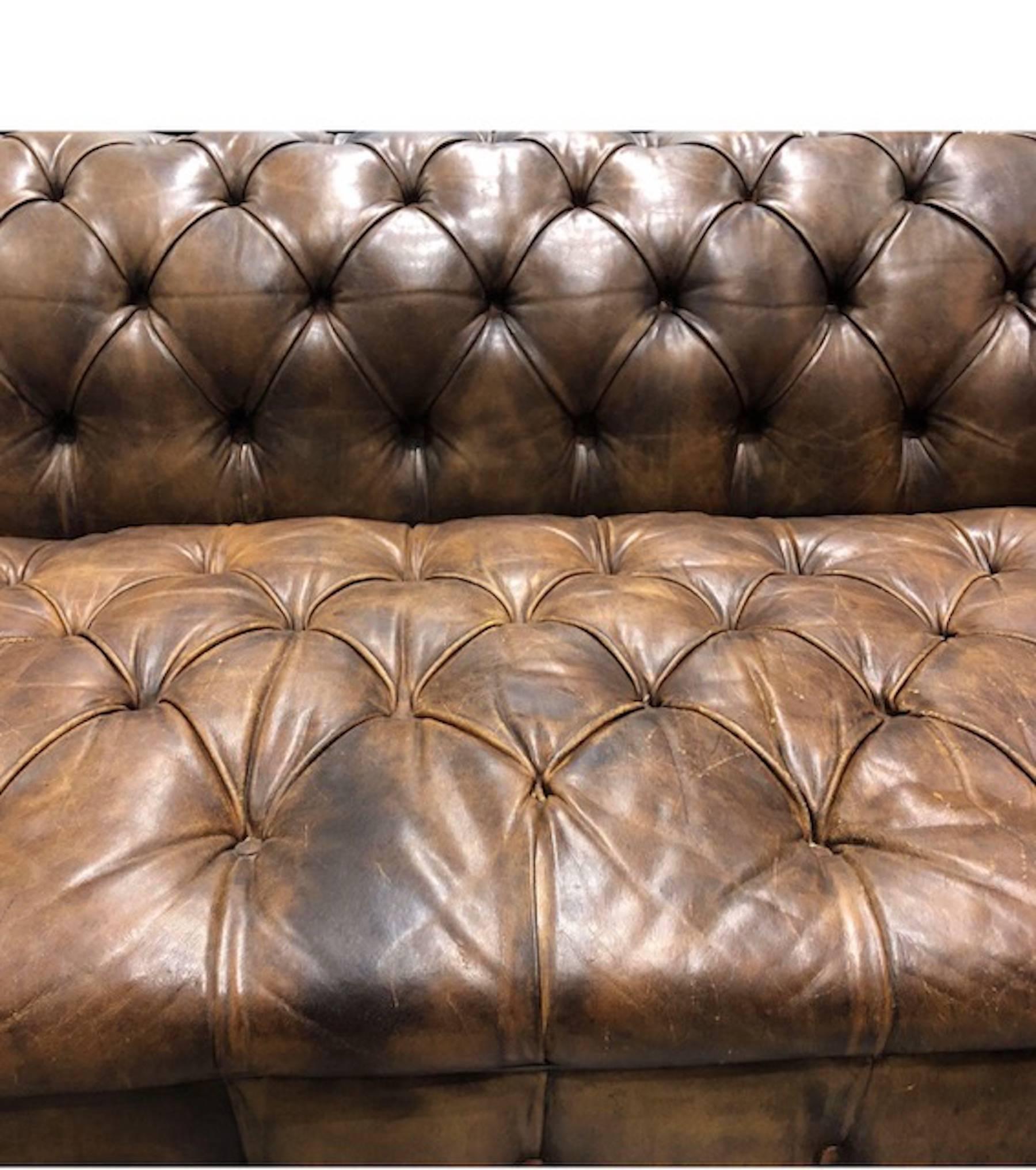 English Leather Chesterfield Rolled Arm Sofa 2
