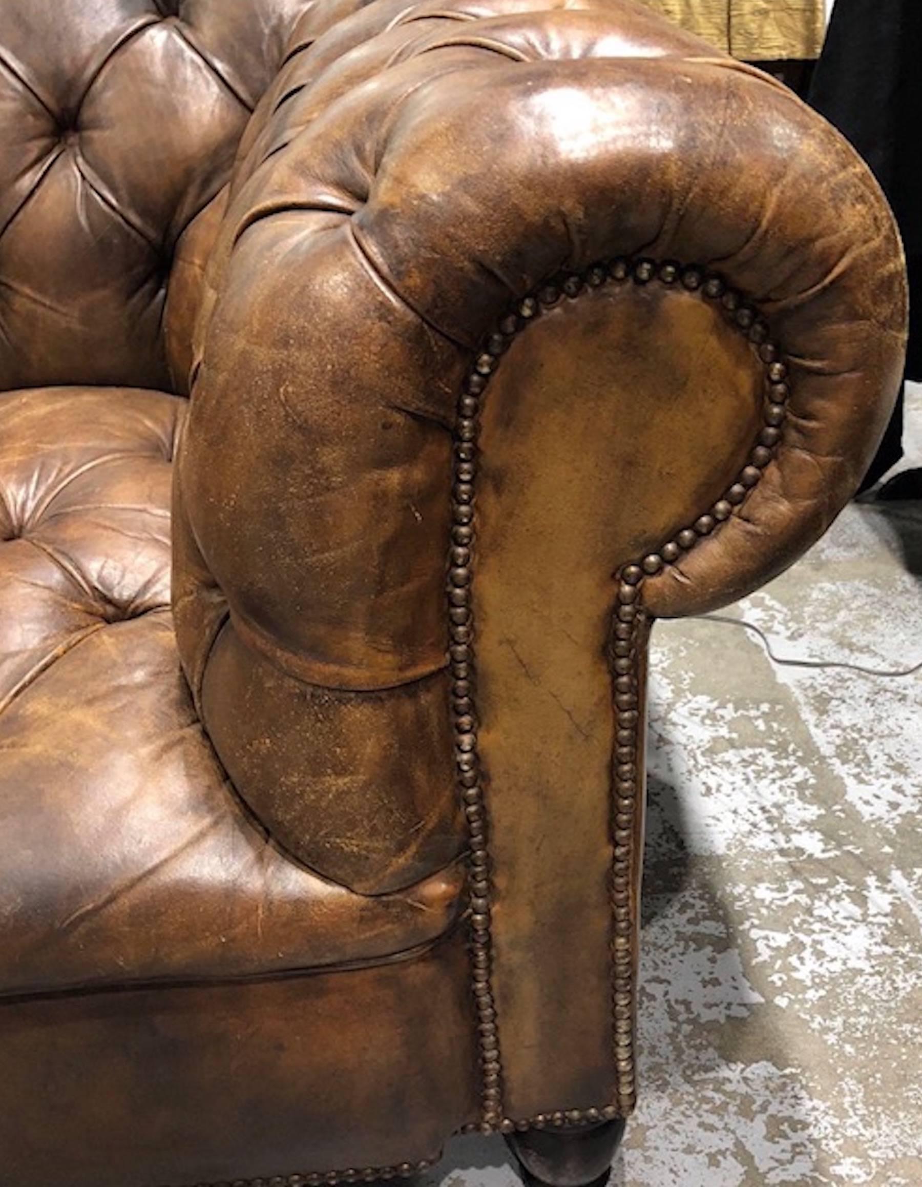 English Leather Chesterfield Rolled Arm Sofa 4