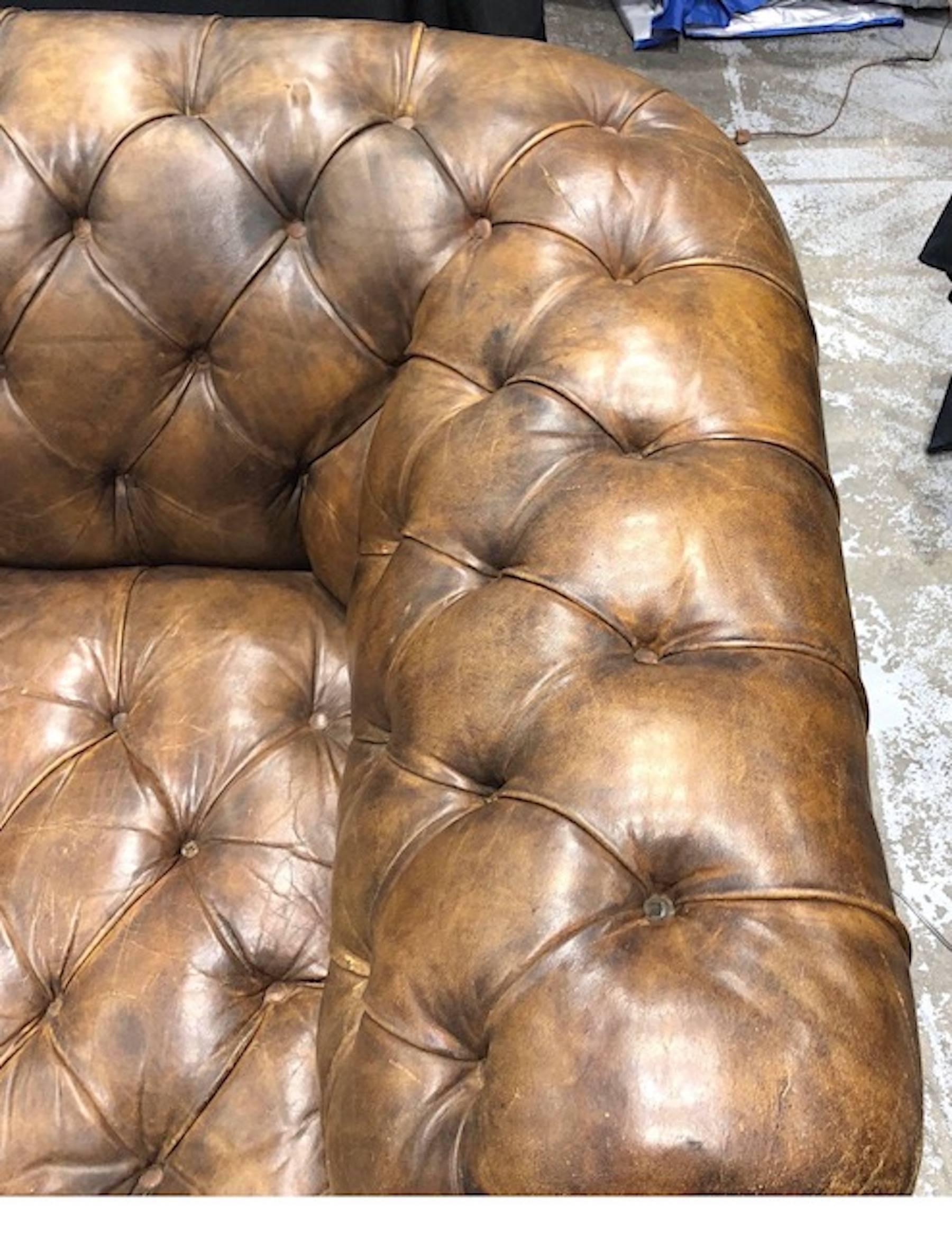 English Leather Chesterfield Rolled Arm Sofa 5