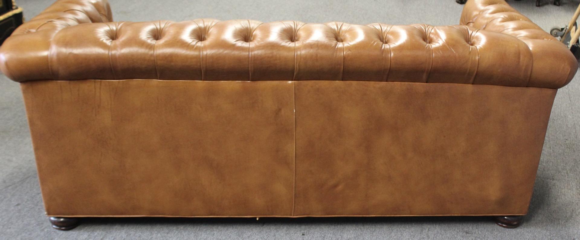 English Leather Chesterfield Sleeper Sofa Brass Nailheads 4