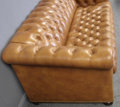 English Leather Chesterfield Sleeper Sofa Brass Nailheads