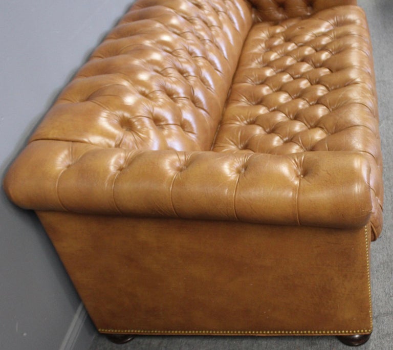 English Leather Chesterfield Sleeper Sofa Brass Nailheads at 1stDibs