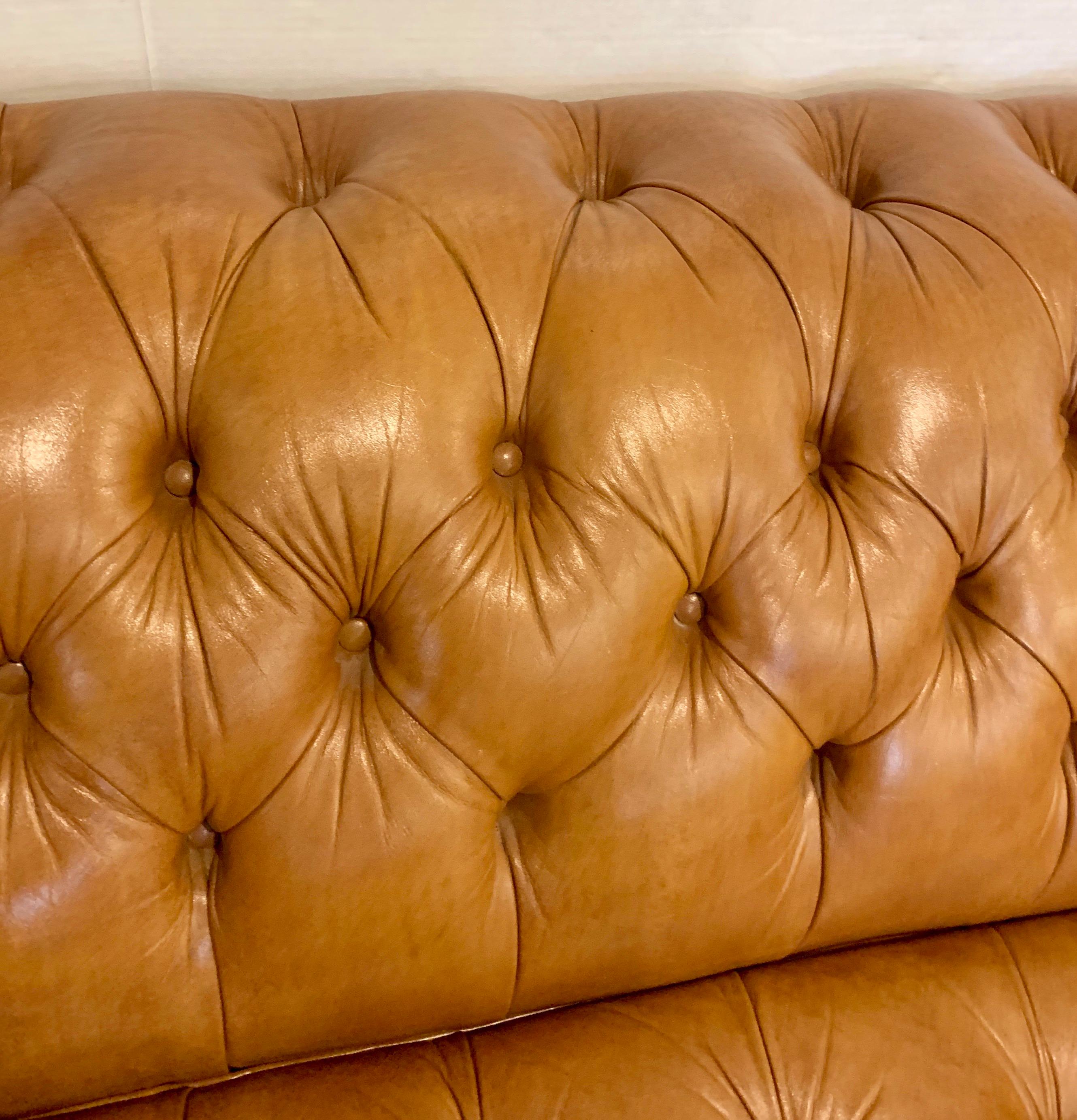 English Leather Chesterfield Sleeper Sofa Brass Nailheads In Good Condition In West Hartford, CT